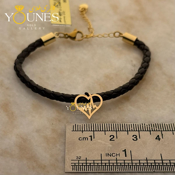 دستبند چرم ضربان قلب طلا